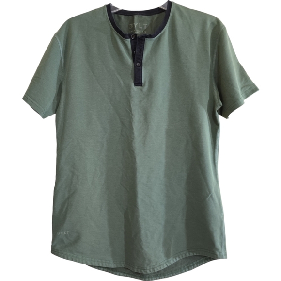 Bylt Drop Cut Short Sleeve Henley Lux Small Green Contrast Button Placket - Picture 1 of 5